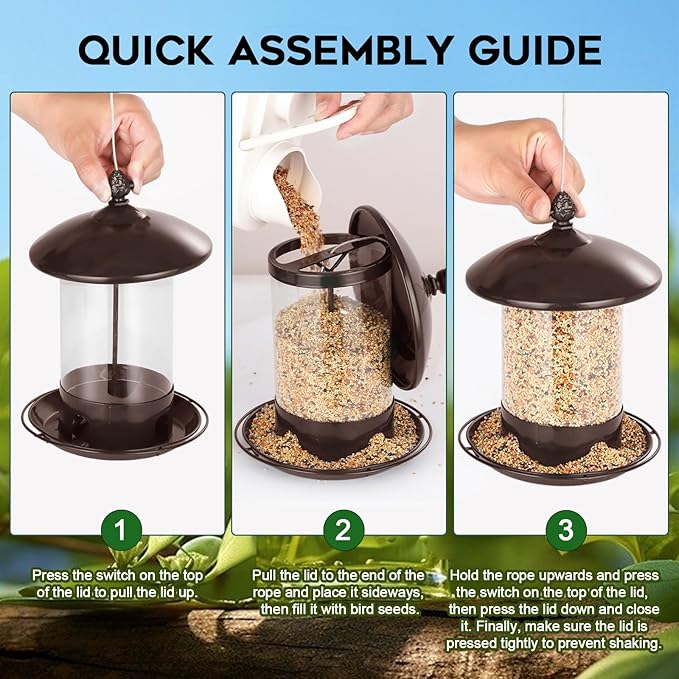 Gbekery Metal Bird Feeders for Outdoors Hanging, Weather Resistant Wild Bird Feeder with 360 Degree Feeding Tray, Brown
