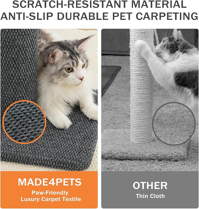 Made4Pets Tall Cat Scratching Post, 23.6" Modern Cat Scratcher with Hanging Balls, Heavy Duty and Thicker Scratching Post for Indoor Cats Adults, Sturdy Base Cat Scratch Post, Dark Grey