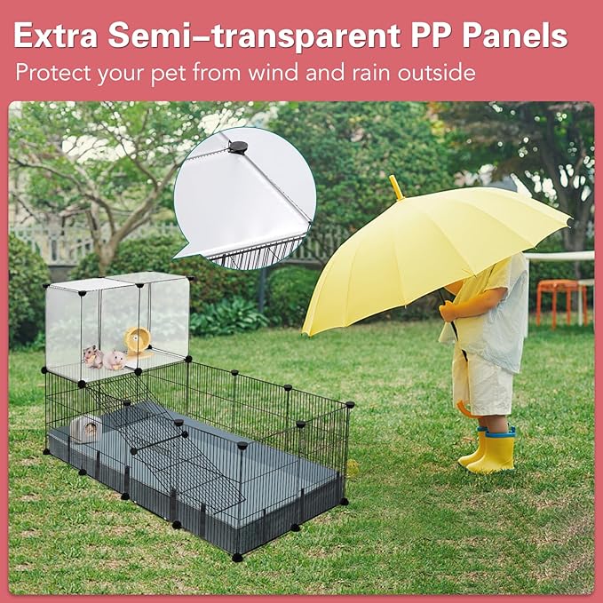 VISCOO 24 Panels Small Animal Playpen,Pet Playpen,C&C Cage for Guinea Pigs,Puppy Play Pen,Baby Chicken Cage,Indoor Outdoor Portable Metal Wire Yard Fence with Waterproof Mat