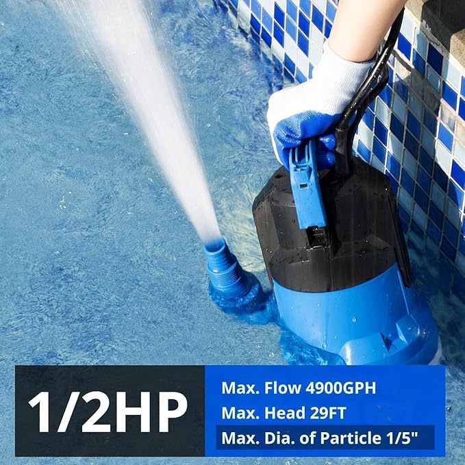 FOTING 1/2HP Sump Pump, 4900GPH High Flow Clean&Dirty Submersible Water Pump with Float Switch, Thermoplastic Electric Portable Utility Pump for Pool Draining Hot Tub Garden Basement