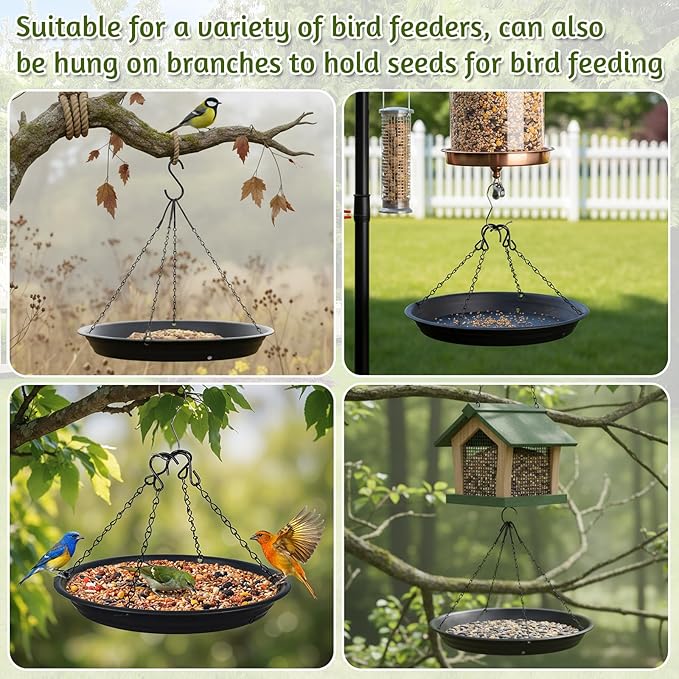2 Sets 12.8'' Bird Seed Catcher Tray, Bird Feeder Platform Large Hanging Tray Squirrel Feeder Fits Most Feeders Catches Most Falling Seed and Husk for Outdoors, Backyard, Garden