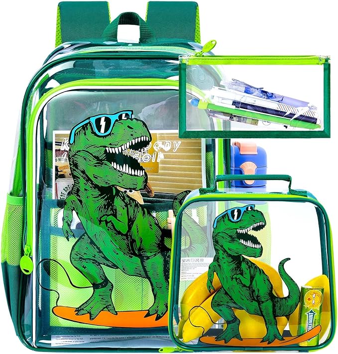 Clear Backpack for Girls and Boys, Kids Transparent Bookbag, 3PCS Cute See Through School Bag for Elementary Prechool