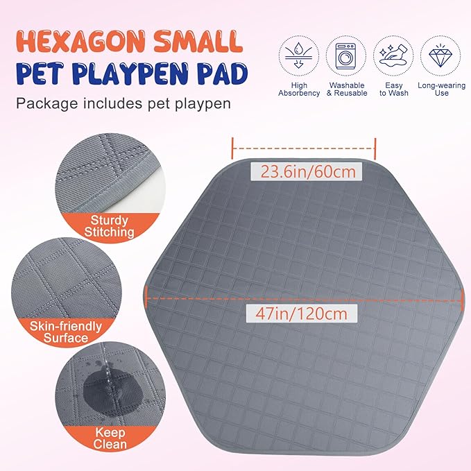 Pawaboo Small Animals Playpen with Pad, Waterproof Small Pet Cage Tent with Reusable Pad, Portable Outdoor Yard Fence for Chick/Kitten/Puppy/Guinea Pig/Rabbits/Chinchillas, Pink + Gray