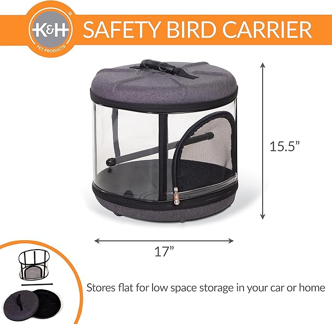K&H Pet Products Mod Bird Carrier Travel Cage Gray/Clear 17 X 17 X 15.5 Inches