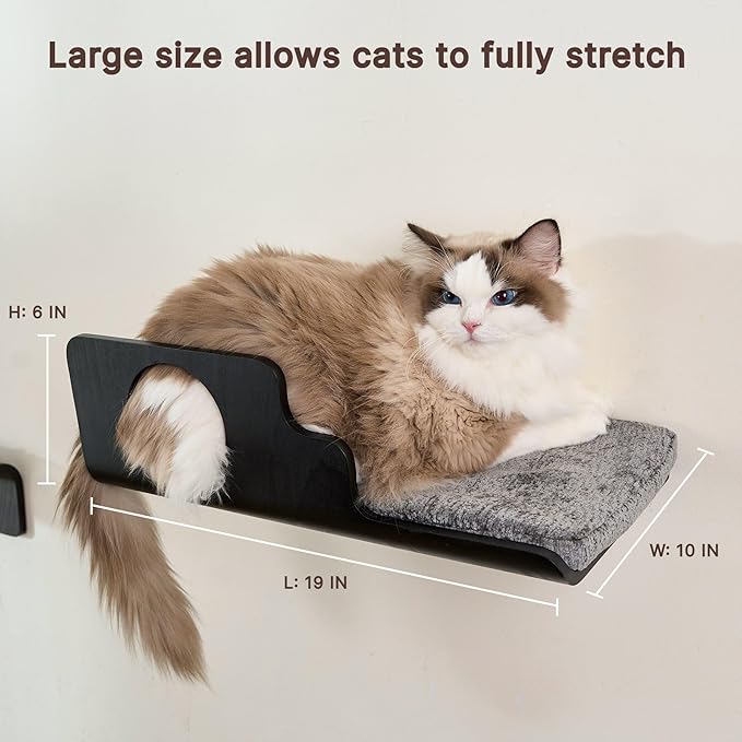 LIORCE Cat Wall Shelves, Creative Design Cat Shelf with Peephole, 19 x 10 inch Cats Wall Furniture with Comfortable Pad, Cats Perch for Sleeping, Playing, and Scratching, Walnut