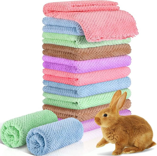 Reginary 10 Pcs Guinea Pigs Blankets Hamster Fleece Cage Liners Coral Fleece Quick Dry Soft Blankets Bedding Guinea Pig Accessories for Cat(14 x 30 Inch,Colorful)