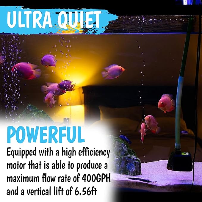 400GPH Submersible Pump 25W - Ultra Quiet Fountain Water Pump, 1500L/hr, 6.56ft High Lift, 3 Nozzles - Submersible Water Pump for Aquarium, Fish Tank, Pond, Hydroponics, Statuary (Compact 400GPH)