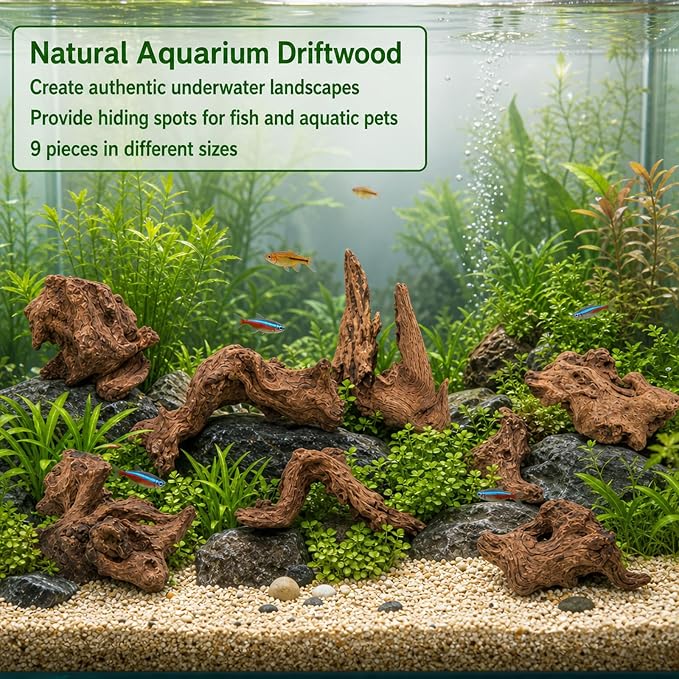 9PCS Driftwood for Aquarium, Aquarium Driftwood, Driftwood for Fishtank Natural Piece for Fish Tank Decoration