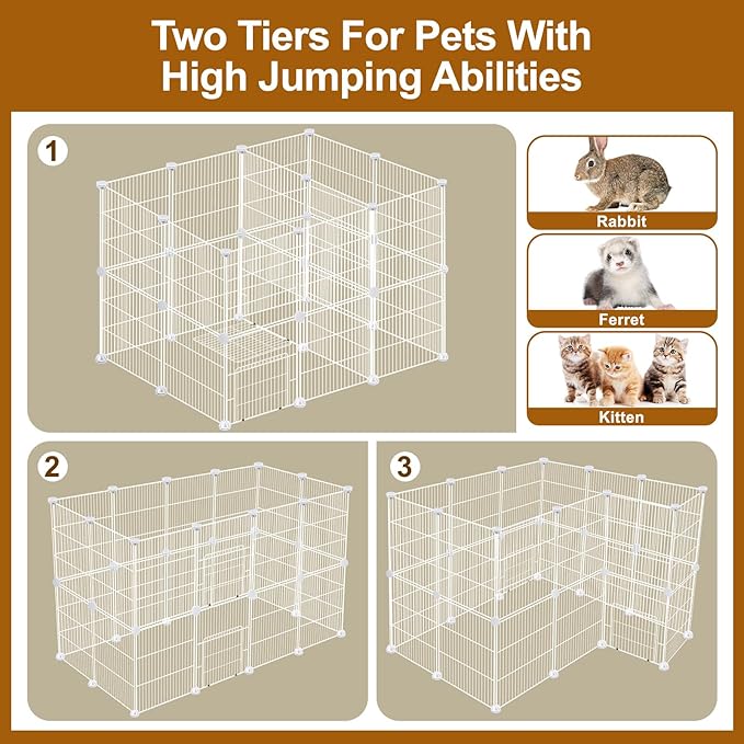 VISCOO 12 Panels Small Animal Playpen,Pet Playpen,C&C Cage for Guinea Pigs,Puppy Play Pen,Bunny Playpen Indoor Outdoor, Portable Metal Wire Yard Fence(White)