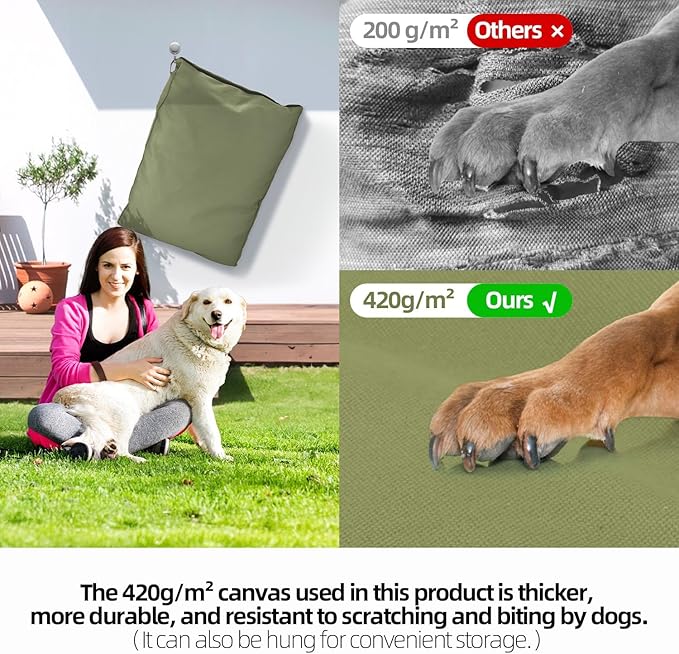Sytopia 36 Inch Canvas Indestructible Outdoor Dog Bed for Large Dogs, Chew Proof Dog Bed with Waterproof Machine Washable Removable Cover, Durable Indoor Patio Pet Pad for Crate, Green