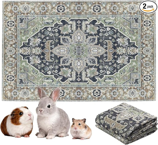 Lovewag Pets Reusable 2-Pack Small Animal Pet Bedding Mats - 28" x 41" Inch Hamster Bedding - Machine Washable Guinea Pig Cage Liners-Waterproof Pee Pad for Guinea Pigs,Rabbits & Ferrets (Sage Forest)