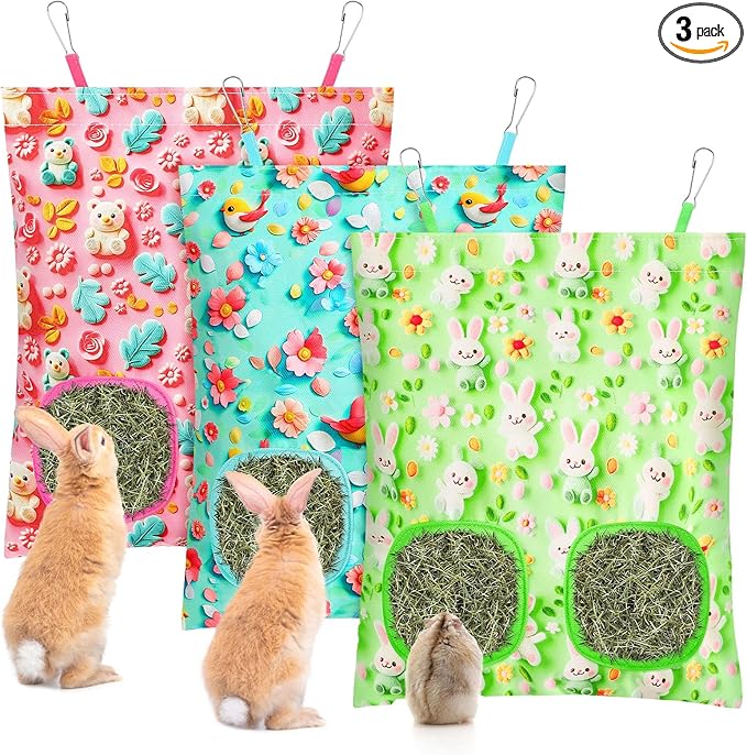 UPINS 3 Rabbit Hay Feeder- 2-Hole Hanging Hay Feeder for Rabbits, Hamsters, Chinchillas and Small Pets