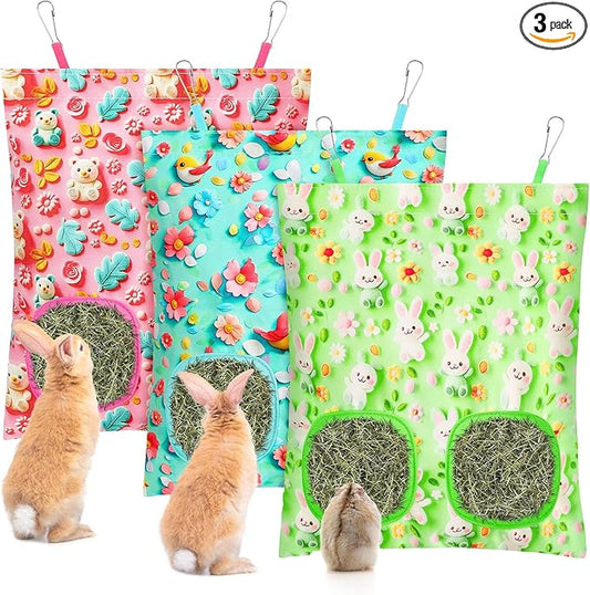 UPINS 3 Rabbit Hay Feeder- 2-Hole Hanging Hay Feeder for Rabbits, Hamsters, Chinchillas and Small Pets
