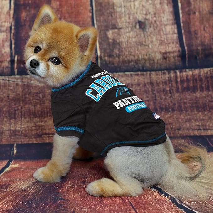 NFL Carolina Panthers Dog T-Shirt for Pets, Size X-Small. Officially Licensed Pet Shirt with Team Logo, Soft Stretchable Comfort Fit Apparel for Dogs & Cats