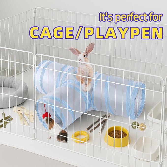 Bunny Tunnels & Tubes Collapsible 3 Way Rabbit Hideout with 13pcs Toys for Bunny Guinea Pig Hamster Chinchilla Hedgehog Rat Ferret Kitten (GY&BU)