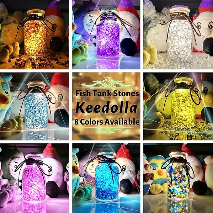 Keedolla 2 lbs/900g Aquarium Fish Tank Gravel Rocks Glass Pebbles Gemstones, Black Glass Stones Vase Filler for Fountain Succulent Plant Decorative Rock Pebble Stone