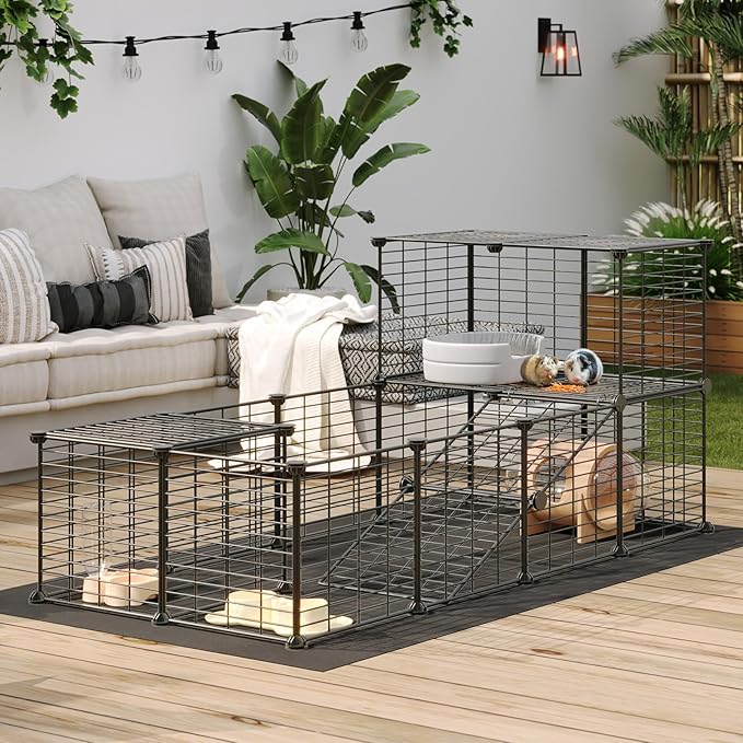 HOOBRO Guinea Pig Cage with Waterproof Mat, 24 Panels Small Animal Playpen, Rabbit Cage, Bunny Cage, Chicken Cage, Pet Playpen, Indoor Outdoor Yard Fence, 57 x 31.5 x 23.6 Inches, Black BK03PP03