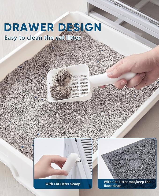 Medario Cat Litter Box with Litter Mat and Scoop, Large Covered Litter Box with Lid, Enclosed Kitty Box, Front Entry Top Exit, Odor Control, Easy to Clean (Grey)