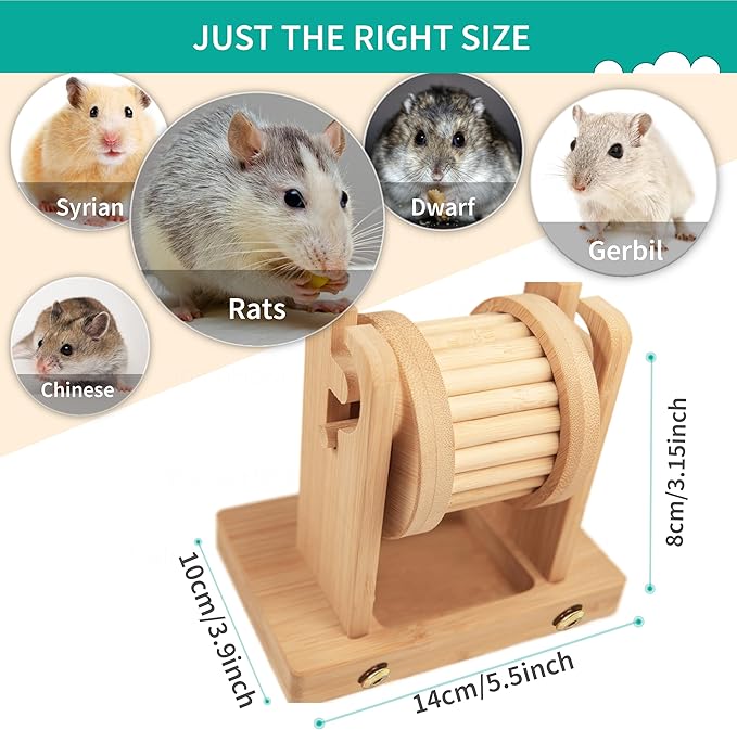 Hamster Enrichment Toys - Wooden Rat Toys for Pet Rats & Mice - Interactive Foraging Puzzle Feeder for Syrian, Dwarf - Small Animal Treat Dispenser