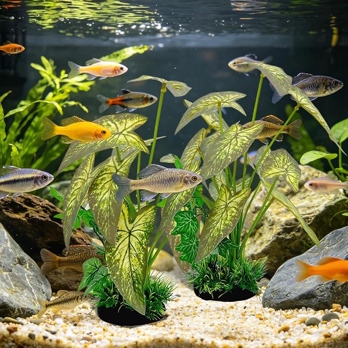 Silk Aquarium Plants 2-Pack 11.8" Tall | Soft Silk Plants for Fish Tank, Artificial Decoration for Fish Habitats, Safe for All Fish (Green)