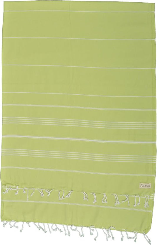 Bersuse Towels Anatolia XL Beach Blanket Throw Blanket Turkish Towel 100% Cotton Extra-Large Quick-Dry Lightweight Premium Peshtemal Towel - 61x82 Inches, Pistacho Green (Set of 3)