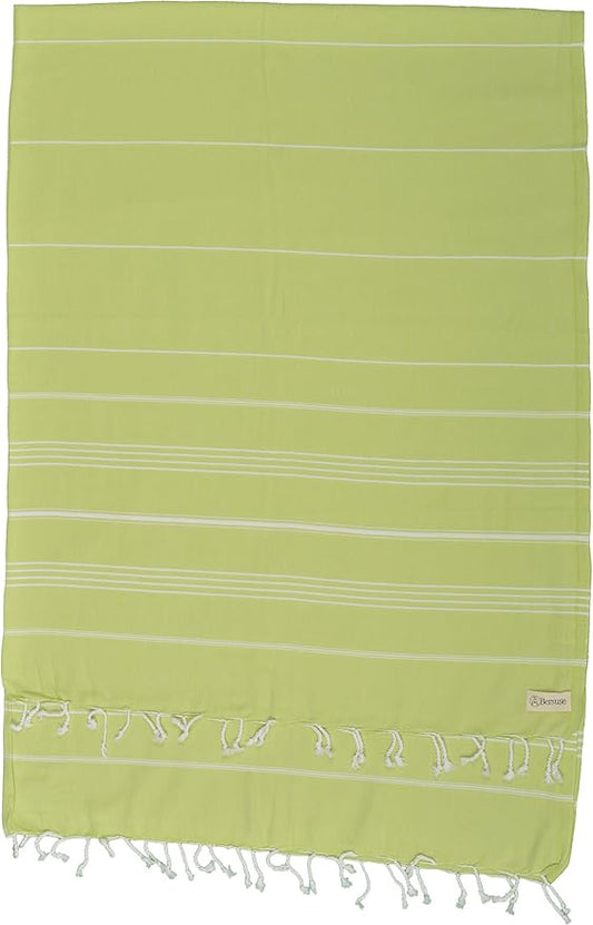 Bersuse Towels Anatolia XL Beach Blanket Throw Blanket Turkish Towel 100% Cotton Extra-Large Quick-Dry Lightweight Premium Peshtemal Towel - 61x82 Inches, Pistacho Green