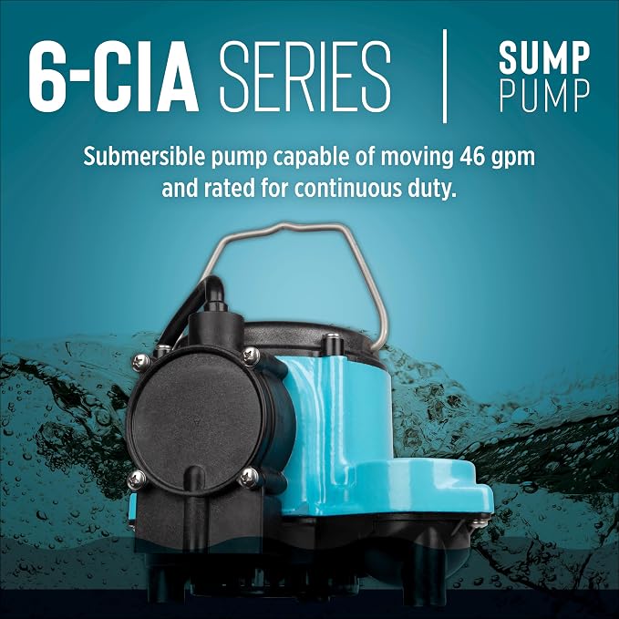 Little Giant 6-CIA 115 Volt, 1/3 HP, 2760 GPH Cast Iron Submersible Sump Pump with Integral Diaphragm Switch, 25-Ft. Cord, Blue, 506125