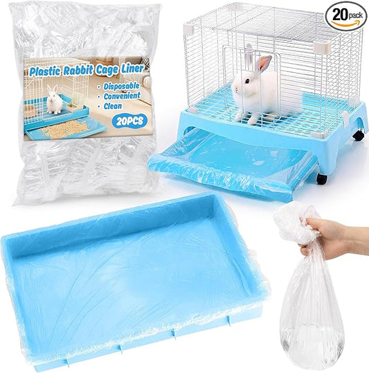 RAINFLOW Clear Plastic Disposable Cage Liner - 20PCS Rabbit Litter Box Liners Waterproof Elastic-Edged Universal Small Animal Cage Liner Bag for Bunny Bird Hamster Hedgehog Guinea Pig (19.6x27.5inch)