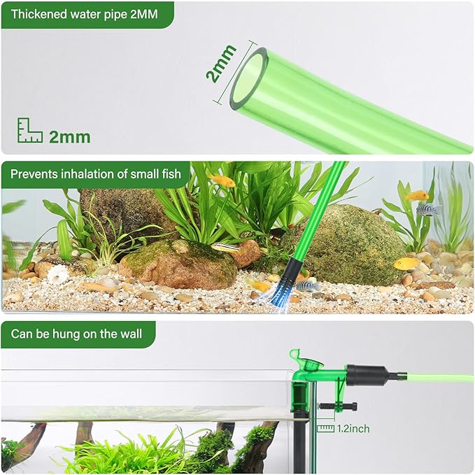 AQQA Aquarium Siphon Gravel Vacuum Fish Tank Cleaner kit,Stress Ball Python Water Changer,Extendable Length and Fixed On Fish Tank,Manually Water Changer Wash Sand L