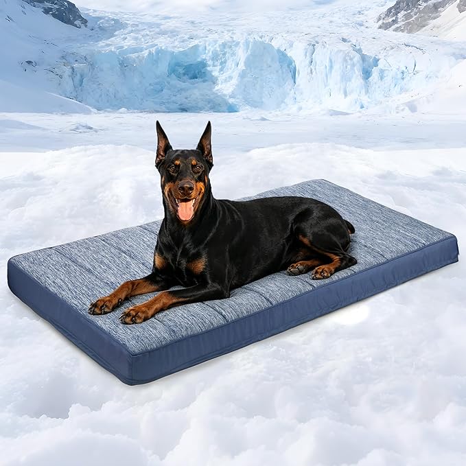 Cooling Dog Bed for 2XL Large Dogs - Orthopedic Pet Beds with Memory Foam, QMAX>0.5, Waterproof Removable Washable Cover for Hot Weather, Wander Blue, 47" L x 29" W x 3" H