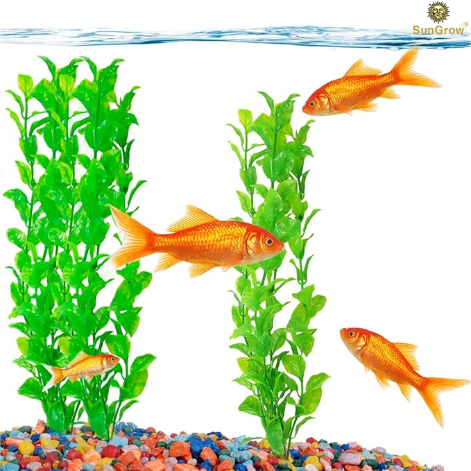 SunGrow Plastic Aquarium Plant Set, Resin Aquarium Decor, Tall Artificial Aquarium Fake Plants, Fish Tank Decorations for Tropical Fish, Plastic Plants for Goldfish, Fish Tank Accessories, 3 Pcs