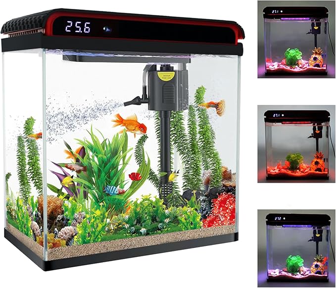 5 Gallon Fish Tank, Betta Fish Tank Small Aquarium Starter Kits Self Cleaning with 3 Types of LED Lights and Filter Water Pump, Ultra Quiet Decoration Kids Room Gift with Glass Aquarium