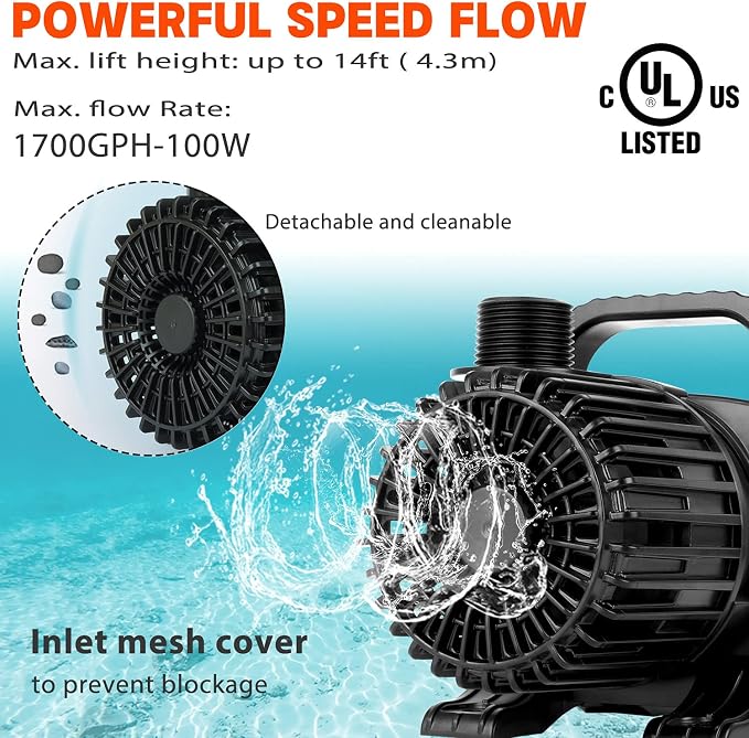 (1700GPH-120W,UL listed) Large Fountain Submersible Water Pond Sump Pump Aquarium Electric Waterfall Pump Outdoor PS-1700 (Pack of 2)