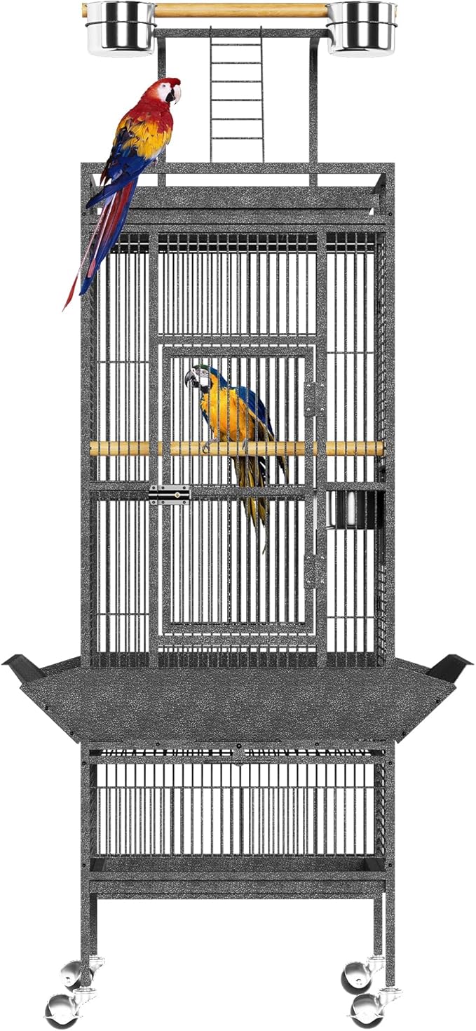 61 Inch Large Parrot Cage with Rolling Caster Wheels -, Smart Feeding & Cleanliness Design, Effortless Maintenance & Assembly, Portable Mobility with Rolling Stand