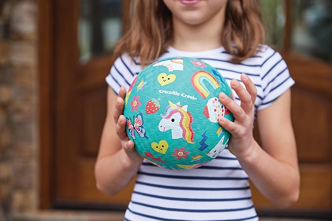 Crocodile Creek Playground Ball - Durable Rubber Ball for Kids Ages 3 and Up - Bouncy Inflatable Ball for Kickball, Indoor Games, and Outdoor Sports - PVC-Free - Smiley - 5-inch Diameter