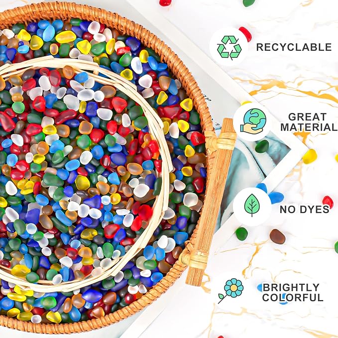 QEQEKAKA Sea Glass Stones for Crafts 1LB Colorful Pebbles Gemstones Bulk | Small Glass Stones for Beaching Wedding DIY Decor Aquarium Turtle Tank Vase Filler (405g/14.28oz)