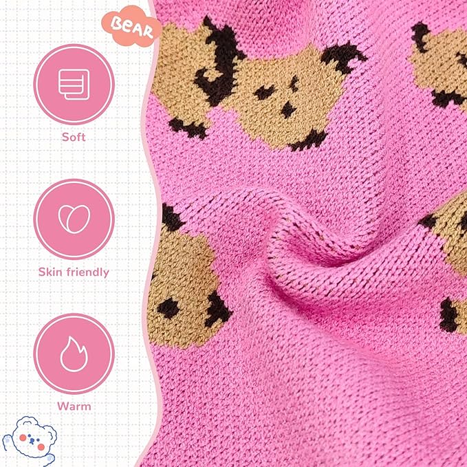 ABRRLO Small Dog Sweaters Cute Bear Dog Cardigans Clothes for Small Medium Dogs Boy Girl Puppy Cat Knitting Cardigan Outfits Dogs Winter Coats Warm Pet Doggy Clothes Soft Knitwear (Pink, X-Large)