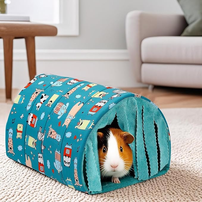 UPINS Guinea Pig Tunnel with Curtains, Small Animal Hideout Guinea Pig Bed Washable Small Animal House Cage Accessories for Mouse Chinchillas Hamsters Hedgehogs Ferrets Bearded Dragons and Rats