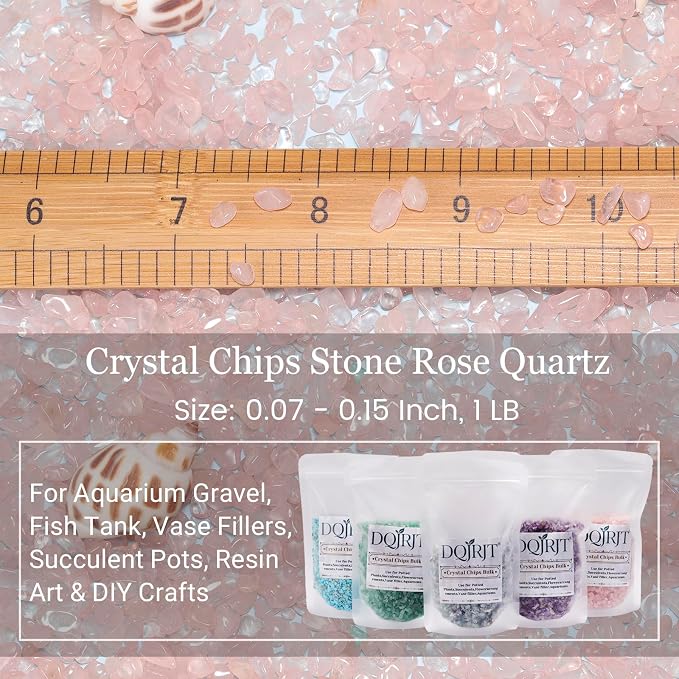 1LB Crystal Chips Stone Rose Quartz 3-5mm Mini Decorative Rock | Crushed Crystal Quartz Bulk,Irregular Polished Rocks for Fish Tank,Vases Filler,Succulent Plants Decor,Aquarium Gravel Rocks