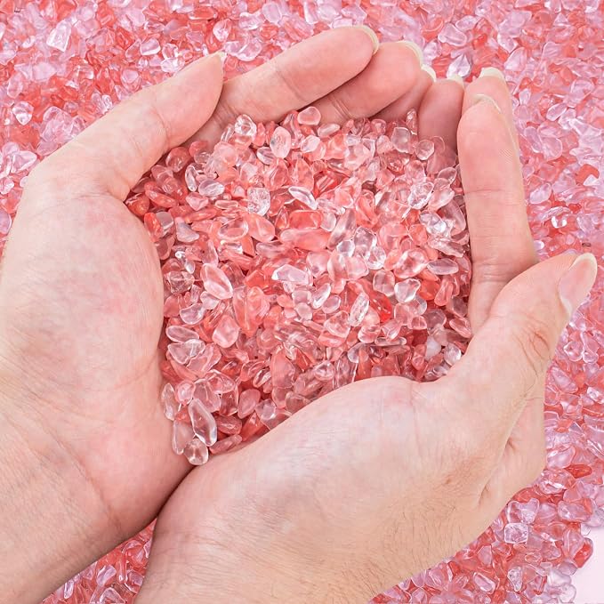 3 Lb Watermelon Tourmaline Quartz Crystal Chips Bulk, 5-7mm Natural Tumbled Crushed Stones Red Healing Crystal Chips Bulk Gemstones for Vase Fillers, Aquarium and Home Decoration