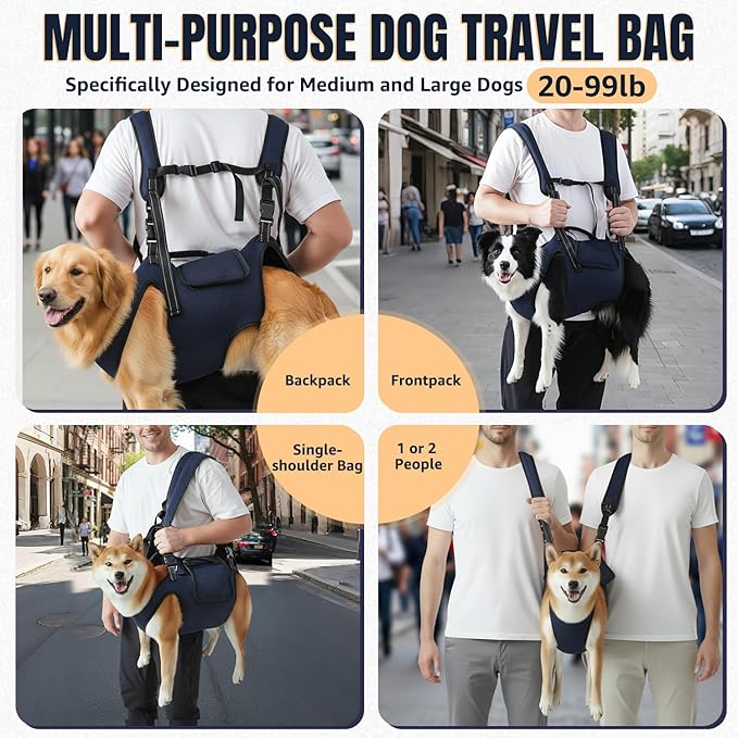 Nasjac Dog Lift Harness Carrier Backpack - Full Body Sling with Adjustable Straps & Handle, Breathable Support Emergency Rescue Kit for Elderly Injured Arthritic Disabled Medium Large Dogs, 3XL