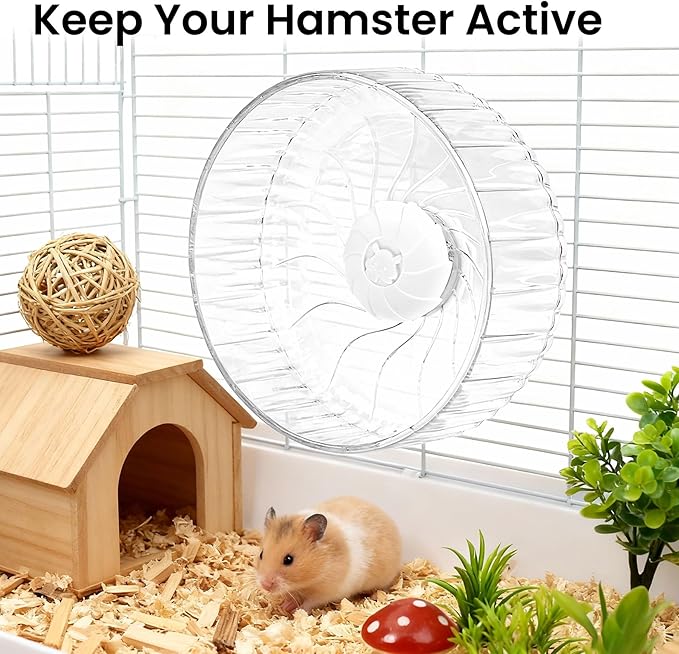 Silent Hamster Wheel, 8in Hamster Wheel No Stand, Double-Bearing Quiet Spinner for Syrian Hamsters, Hedgehogs, Mice & Small Pets, Clear