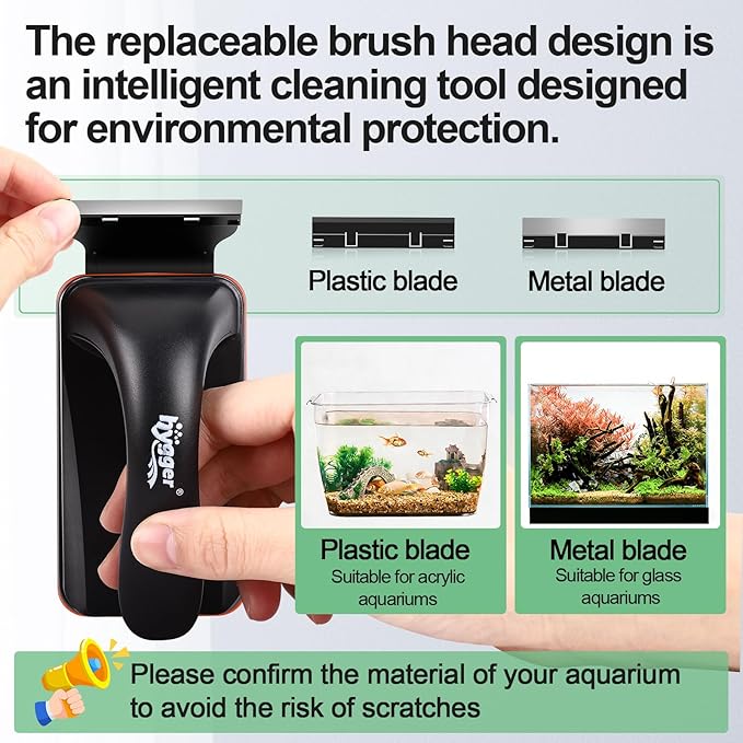 hygger Magnetic Aquarium Fish Tank Glass Cleaner,Detachable Dual-Blades Brush Tool with Floating Scrubber, Double Side Magnetic Algae Scraper for 0.2-0.4 Inch Thick Glass Aquariums Tank (M)