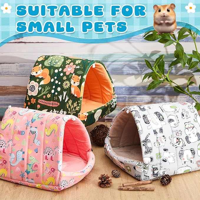 Cinnvoice 4 Pcs Guinea Pig Hideout, Guinea Pig Bed Tunnel, Rabbit Washable Small House Cage Accessories for Bunny Hedgehog Mouse Chinchillas Hamsters Ferrets Bearded Dragons Rats(Wonder Tale,9.8 in)