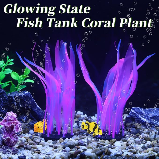 Aquarium Glowing Kelp Plant, Soft Silicone Glowing Decorations Pink 2pcs