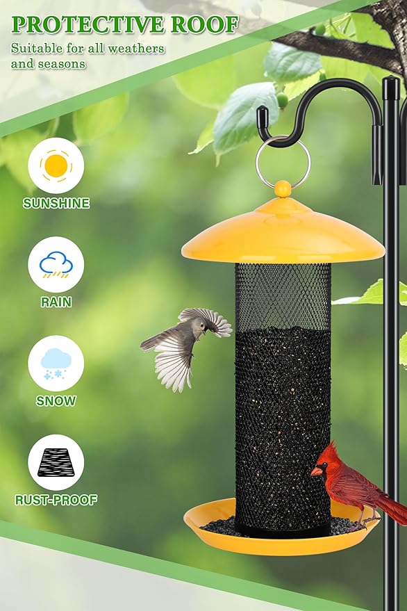 Gtongoko Finch Bird Feeders for Outdoors 2.5 LB Capacity Squirrel Proof Metal Mesh Tube Bird Feeders Thistle & Nyjer Seed Hanging Feeder, Yellow, 1 Pack