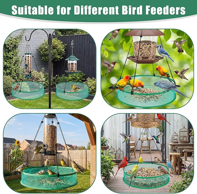 3 Pcs Bird Seed Catcher Tray for Outdoor Feeders 20" Diameter x 4" High Hanging Bird Feeder Trays to Catch Seed Catcher Spill Guard Platform Outdoor Garden Accessories(Green)