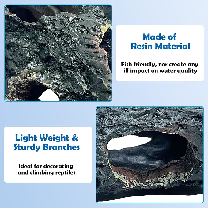 Tfwadmx 2 Pcs Decaying Trunk Aquarium, Betta Fish Ornament, Freshwater Ornament - Small Resin Aquarium Decoration Log, 20 Gallon Fish Tank Wood with Holes & Aquarium Hideout Caves