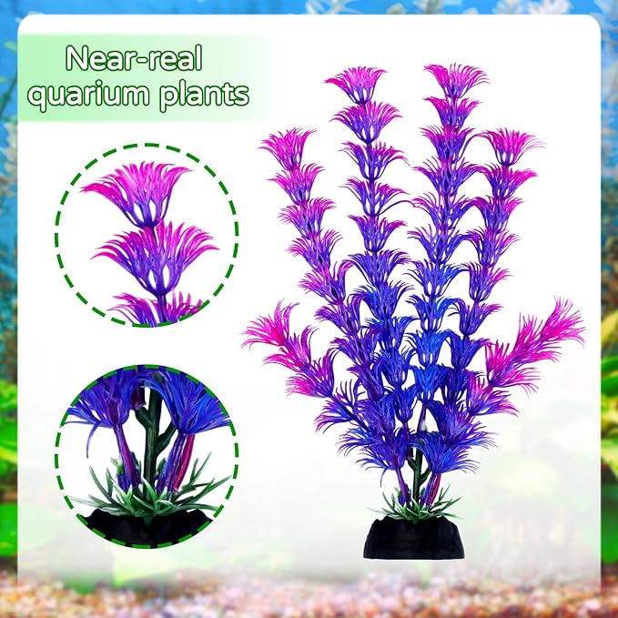 QUOZUO Fish Tank Decor Aquarium Decor, 9pcs Colorful Fish Tank Accessories Artificial Plants and Cave Rock Decor Set, Aquarium Decorations Plastic Plants