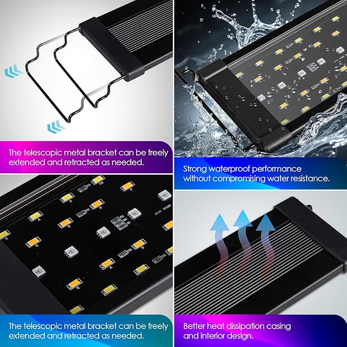42W Smart Bluetooth App-Controlled Aquarium Light - Customizable Light Colors,Timeable,24/7 User-Defined Sunrise/Sunset Simulation,Tropical Lighting Mode,Suitable for 48-54" Fish Tanks